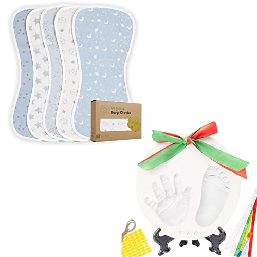 Органични салфетки от оригване за малки момчета и момичета, Комплект за декорация на детски ръце и отпечатъци от краката - Лигавник от плат
