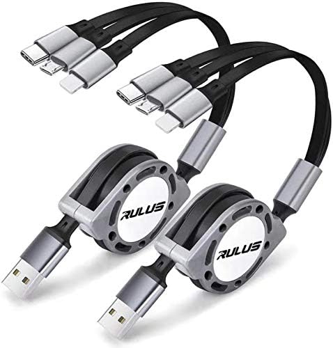 Комплект от 2 теми Rulus 4 фута 3,0 А, прибиращ се кабел за зарядно устройство с няколко USB конектори, кабел за зареждане