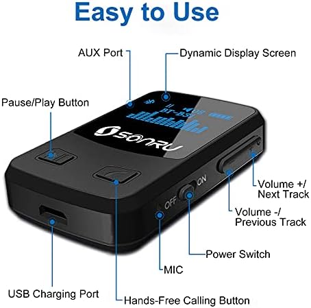 Приемник SONRU Bluetooth 5,0 с OLED екран, Адаптер AUX Bluetooth за автомобилната/домашна стерео /Тонколони, Автомобилен адаптер Bluetooth