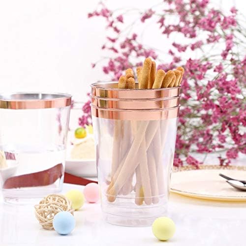 Пластмасови чаши за провеждане на сватбени тържества с ръб от розово злато - 9 грама | Фолио | Опаковки от 12 парчета (DSP_CUCT002_9_CLRG2)