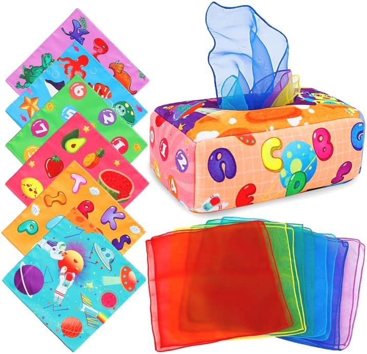 Играчка CheeFun Baby Tissue Box: Сензорни играчки за новородени деца - Забавни играчки Монтесори за деца от 6 до 12 месеца - Магическа