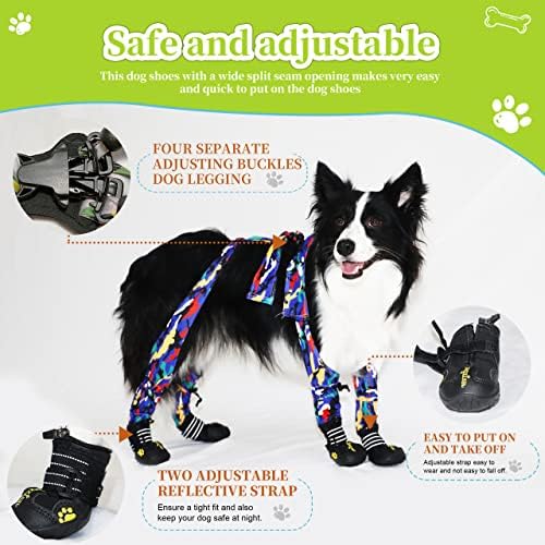 BESTZONE/ Обувки за кучета; Водоустойчив куче обувки със Светлоотразителни ивици; Здрава устойчива на плъзгане подметка; Регулируеми