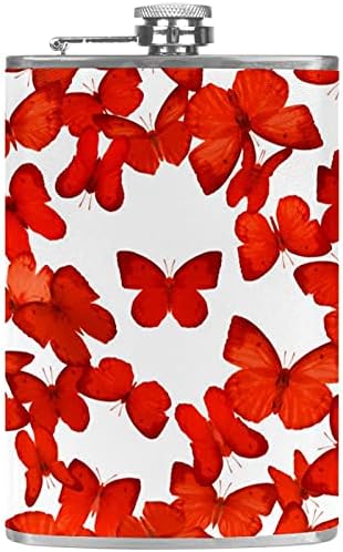 Фляжка за алкохол от Неръждаема Стомана Запечатани с Фуния 7,7 унция в Кожа Джоба една Чудесна Идея за подарък Фляжка с Шарките на Червени Пеперуди