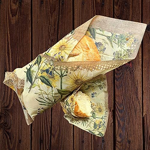 Лененото хляб пакети WISEOWELL за домашен хляб Ленени торбички с обвивка от пчелен восък - Органичен памук | Екологични | Хляб пакети