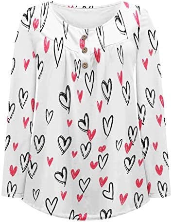 Дамски Елегантни Блузи с Модерен Принтом във формата на Сърце, V-Образно деколте, Дълги Ръкави, Ежедневни Тениска, Риза за