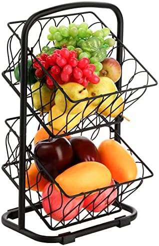 Lyellfe 2-Нива Метална Поставка за кошници, Кошница за плодове и зеленчуци, за Кухня, Свалящ се Плот, Държач за съхранение на Закуски,
