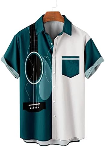 HDDK Мъжки Ежедневни Ризи с копчета и къс ръкав, Летни Плажни Ризи Обикновена засаждане, Реколта Хавайски Ризи С принтом Музикални Ноти,