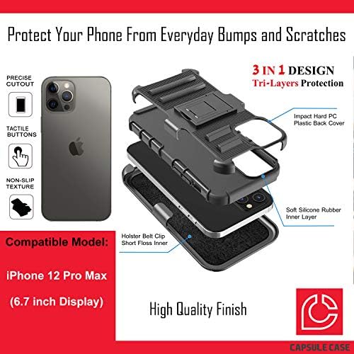 Калъф Ohiya е Съвместим с iPhone 12 Pro Max [Защита от военен клас, Ударопрочная сверхпрочная кобур-стойка, Защитен черен калъф за iPhone 12 Pro Max 6,7 инча (розов шарени Пингвин)