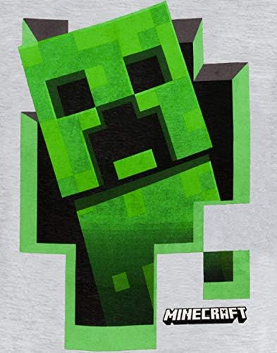 Тениска за момчета Minecraft Green пълзящо растение Kids Сив Топ Mojang с Къс Ръкав
