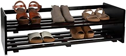 Двуетажно Штабелируемая Дървена етажерка за обувки IGSY кафяв цвят