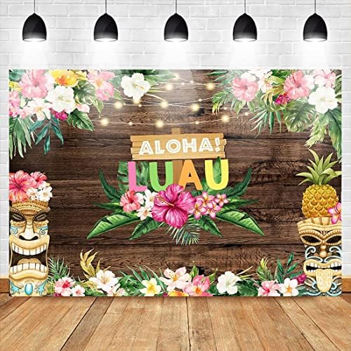 Avezano Aloha Luau Дървена Фон 7x5 фута Годишният Тропически Хавайски Фотофон за Парти по случай рождения Ден на Декор за Душата на Детето Банер Палмови Листа, Цветя Фотобуд?