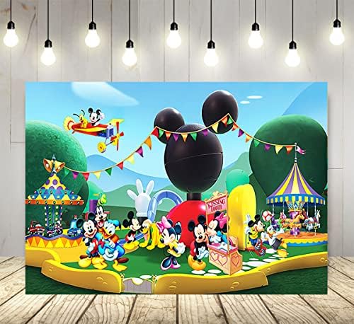На фона на клуба с Мики Маус за парти по случай рождения Ден на 70,8x47,2 инча, Тематичен Банер за детската душа с Мики Маус, Украса