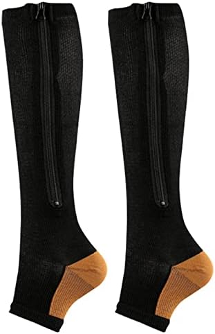 CYGURT 4 Двойки Компрессионных Чорапи С Отворени Пръсти, който Поддържа Чорапи За Краката, Чорапогащи До Коляното С цип