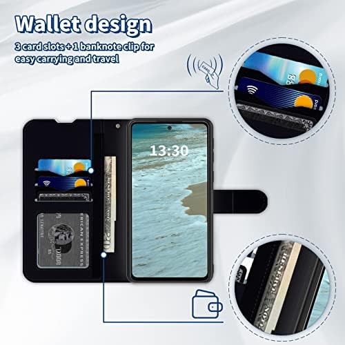 за Samsung Galaxy S22 Ultra Case Калъф-джобен формат на Galaxy S22 Ultra 5G с 3 Слота за карти, Поставка от Мека TPU и изкуствена кожа с магнитна