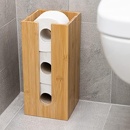 Navaris Бамбук За Съхранение на Тоалетна хартия - Тесен самостоятелен Държач за Тоалетна хартия, Органайзер във формата на Кула за Баня - За съхранение на 3 Ролки Тоалет