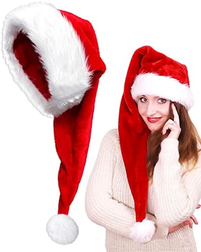 Коледна шапка на Дядо Коледа Seiddons за възрастни, дълги плюшени коледни шапки, за Коледа, Нова година, празнични аксесоари за
