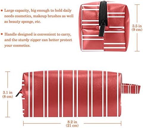 Косметичка Чанта За Грим, Изкуствена Кожа Водоустойчива Чанта за Тоалетни Принадлежности с Ръчни Червени Ивици
