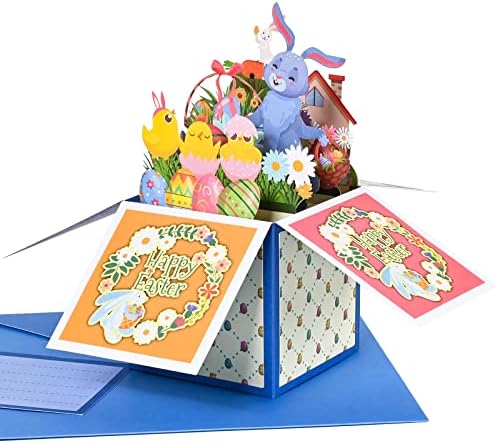 Giiffu Всплывающая Великденски картички, 3D пощенска картичка с поздравлением с Великден за децата с пощенска картичка за бележки и Плик,