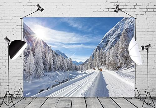 CORFOTO 9x6ft Текстилен Фон за Заснеженного Гори, покрити със сняг Път, Зимен Пейзаж, на Фона на Фотография за Деца, Семейства,