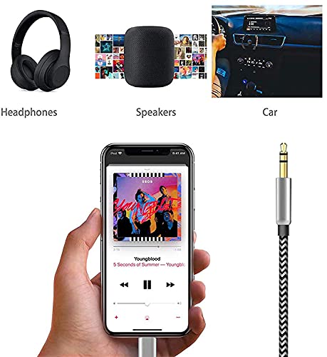 2 Комплекта [сертифициран от Apple Пфи] AUX Кабел за iPhone, допълнителен аудио кабел Lightning-3,5 мм в найлонов оплетке