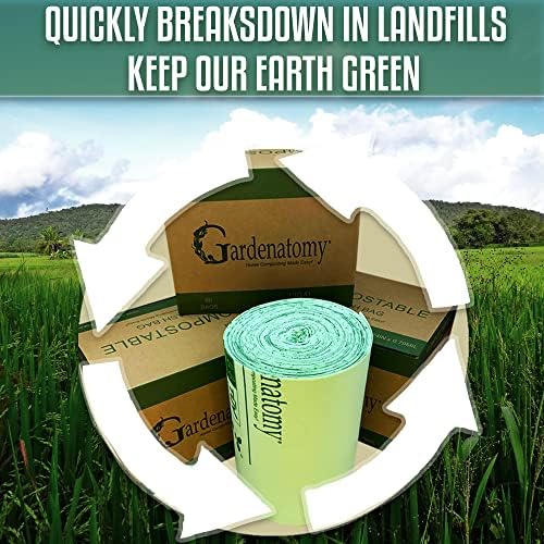Големи биоразградими торби за боклук Gardenatomy обем 13 литра за високи кухненски кошчета за боклук - Трайни, но-разградими в депата