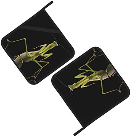Комплекти Кухненски Кърпи / хавлии Green Ferocious Mantis с Прихватками Топлоустойчиви кухненски ръкавици с джобове 2 бр Кухненски