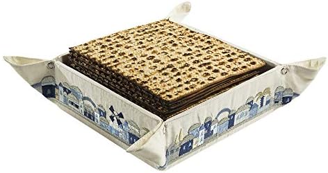 Кутия за matzo Яира Эмануэля за Седера - Поставки за Великденски хляб - Бродирани Сгъваема кошница (Иерусалимский синьо (MB-5))