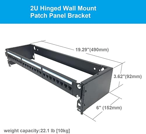 Jingchengmei 2U 19-инчов Окачени Монтиране на стена за превключване на панел - хоризонтално Сгъваема стойка дълбочина 6 инча