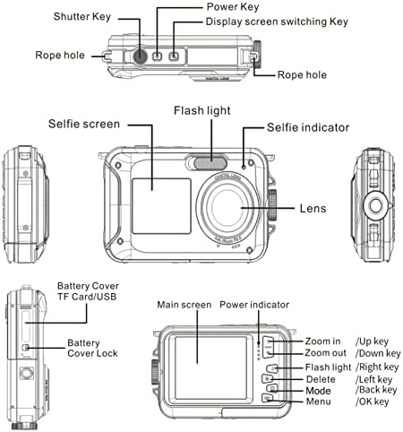 Водоустойчив Цифров фотоапарат, Камера Full HD 2.7 K 48MP с два Екрана за Селфи, Подводна камера с 16 Кратно Цифрово увеличение, за гмуркане