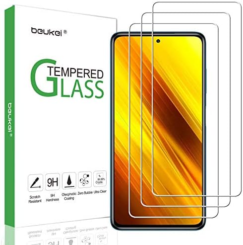 Защитно фолио beukei (3 опаковки), съвместима със защитно фолио Xiaomi Poco X3 NFC, закалено стъкло, твърдост 9H, защита от надраскване,