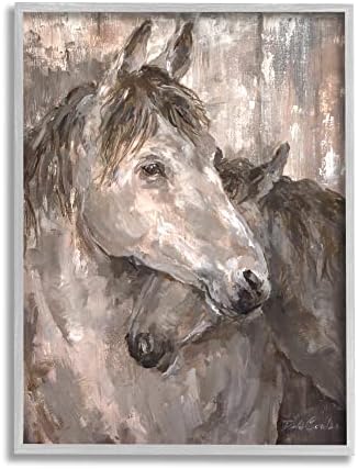 Селски Конна картина Stupell Industries Портрет на нежни коне Кафяво-бежов цвят, дизайн Деби Коулз, Стенно изкуство в сивата рамка,