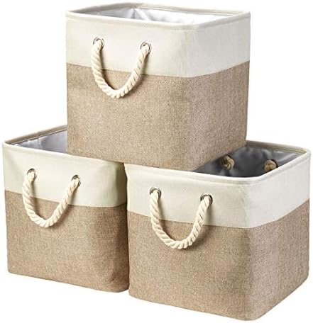 i BKGOO 3 опаковки Големи Сгъваеми Кутии За Съхранение, Сгъваема Кошница за багаж от Здрава Катионной Тъкан, Куб с Хлопковыми Дръжки