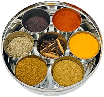 индийски кутия за подправки Spice dabba от неръждаема Стомана, Масала Dabba, Контейнер за Подправки с двоен капак и 8 Подправки