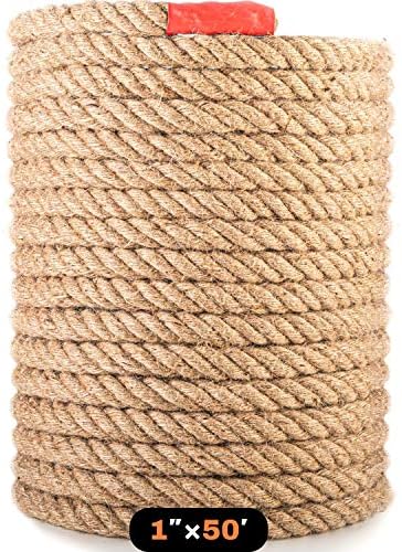 Манильская въже 1,5 × 50' - Корабни въжета - Натурална джутовая въже - Голяма Декоративна коноп въже - Дебела сверхпрочная (1-1 / 2 инча 50 метра)