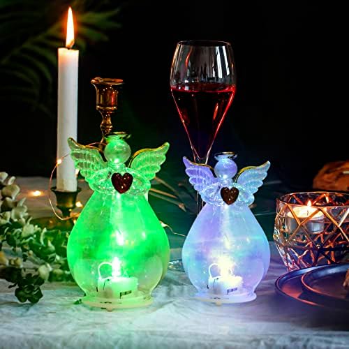 BERSCAH Стъклен Ангел лека нощ Цвят Взаимозаменяеми Led Лампа Фигурки Ангел Фестивален Украшение Декоративна Лампа за Коледното