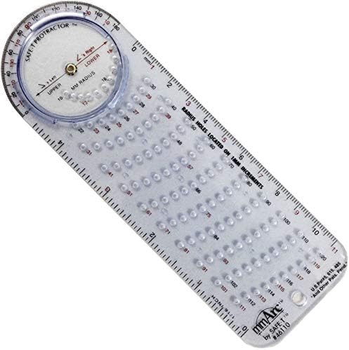 Safe-T 46110 mmArc Protractor Compass Plus, дължина 15,8 см, Изработен от прозрачна пластмаса синкав оттенък, Полукръгли страна с вложка