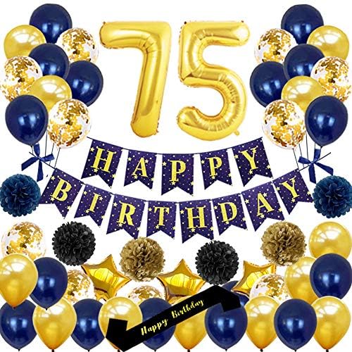 Украса за парти на 75-ия рожден ден yujiaonly - Златни Банер честит Рожден Ден, Балони с 75-ти номер, Колан честит Рожден Ден, Латексови