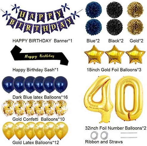 Украса за парти за 40-ия рожден ден yujiaonly-Банер честит Рожден Ден, Златни Въздушни балони с 40-ти номер, Колан честит Рожден Ден, Латексови