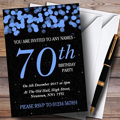 Персонални Покани на парти в чест на 70-годишнината Blue Bokeh & Stars
