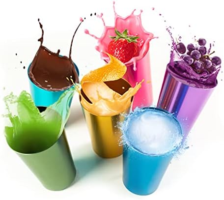 АЛУМИНИЕВИ ЧАШИ Ретро Бижу Алуминиеви Цветни Чаши, Комплект от 6 Чаши, Цветни, 16 с ТЕЧНИ УНЦИИ