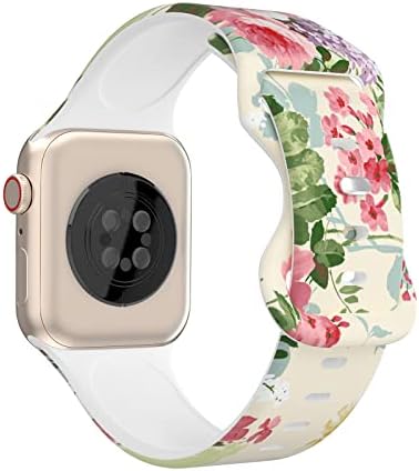 Цветя въжета за Apple Watch 38 мм 40 мм 41 мм 42 мм 44 мм 45 мм за жени и мъже, Мек Силиконов Спортен Взаимозаменяеми каишка за