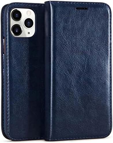 Магнитен калъф-сгъваем KGFCE за телефона [Държач за карти], за Apple iPhone 11 Pro 5,8 инча, устойчив на удари калъф-награда от естествена кожа, в Чантата [Стойка] (Цвят: синьо)