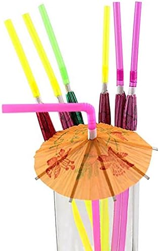 Liangxiang Многоцветни Тропически Чадър Luau с Принтом Хибискус, за Еднократна употреба Гъвкави Сламки за Пиене за Парти на Острова,