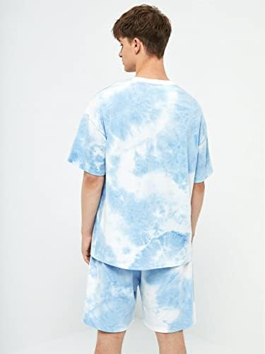 NIBHZ Комплект дрехи от две части за мъже, риза с вратовръзка-боя и къси панталони, с открити рамене (Цвят: синьо и бяло размер: X-Large)
