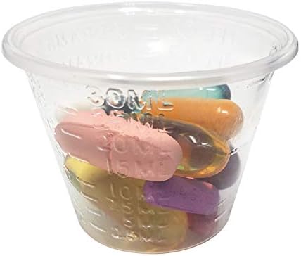 Чашки за таблетки 1 унция / 30 ml - Опаковка от 100 прозрачни за еднократна употреба чаши за лекарства с класификация Включва здравна карта
