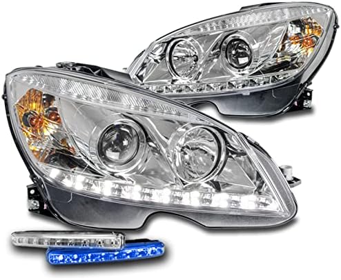 ZMAUTOPARTS Проектор Led Светлини За автомобила Лампи Chrome w/6Синьо DRL Съвместимост с 2008-2011 Mercedes-Benz C-Class W204