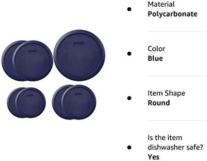 Комплект Pyrex - 7 теми: (1) 7402 БР. Син капак на 6/7 чаши, (2) 7201 бр. сини капаци на 4 чаши, (2) 7200 бр. сини капаци на 2 чаши (2) 7202 бр. Сини капаци на 1 чаша, Произведени в САЩ