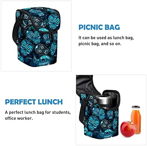 Дамски Чанта за обяд GUEROTKR, Кутия за обяд за мъже, Мъжки Кутия за Обяд, синьо череп с цветен модел, Безшевни модел