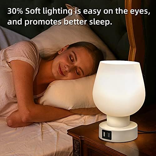 Сензорни лампи Pwbarwq за спални - Нощни лампи с 2 USB порта за зареждане, 3-Лентов Настолна лампа с регулируема яркост с Абажуром