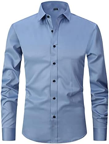 Maiyifu-GJ Мъжки Ризи с копчета и дълъг ръкав, Обикновена Леки Ризи Slim Fit, Класическа Стилна Делова риза